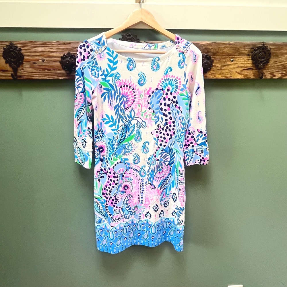 Lilly Pulitzer Womens Small Paisley Floral Button Accent Shift Dress Blue Pink